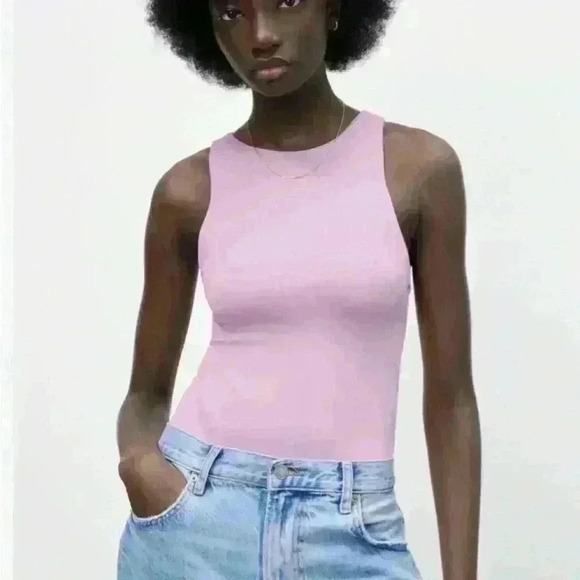 Zara Halter-neck Sleeveless Bodysuit Purple Pink one piece size S - Picture 4 of 5